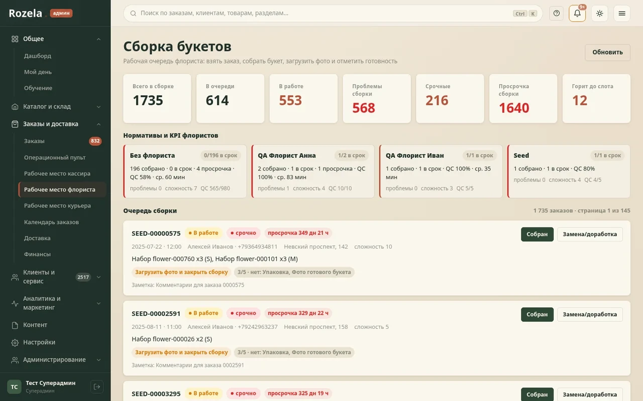 Рабочее место флориста для сборки заказов